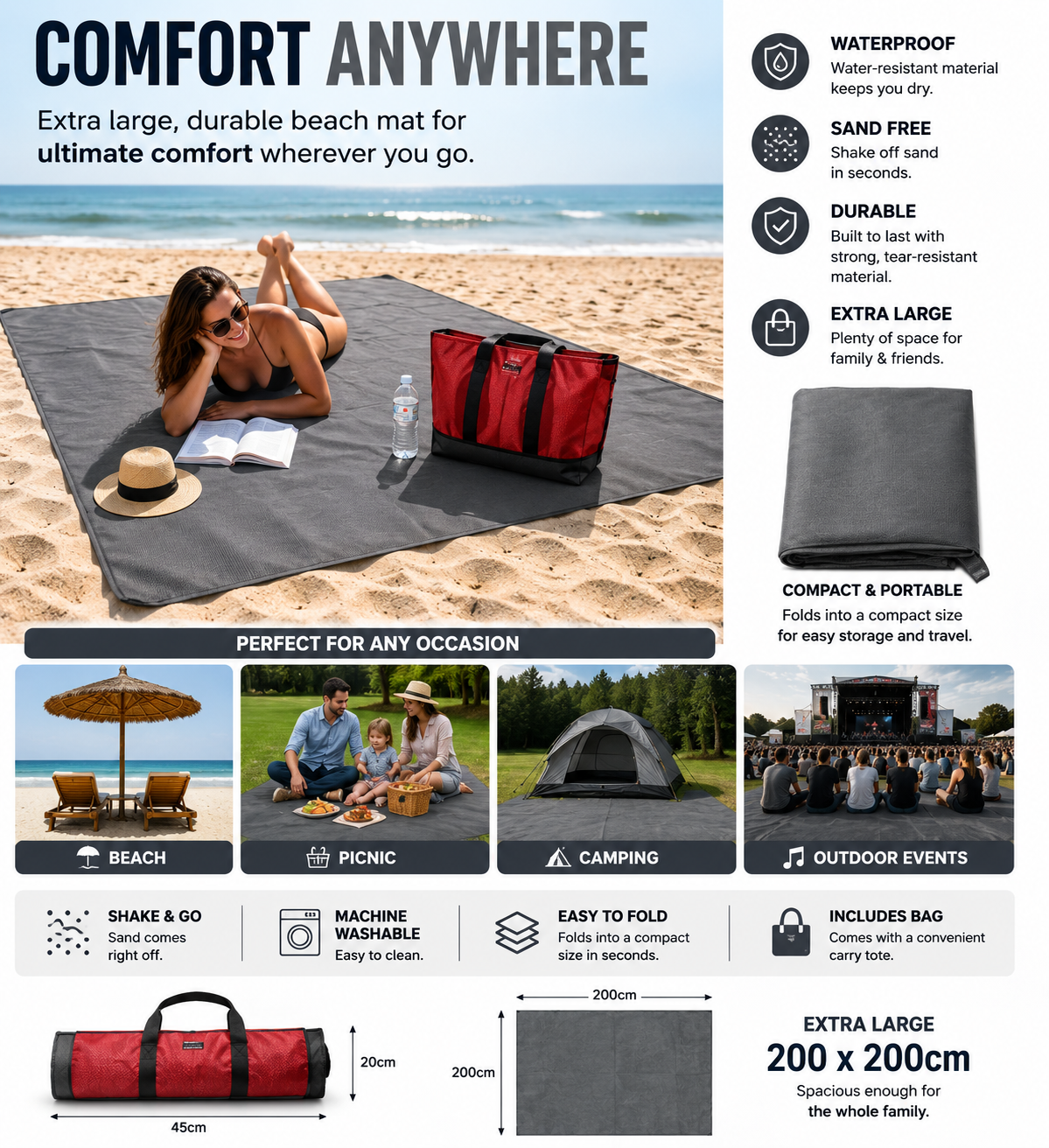 SeasonHaus SandFree Beach Mat