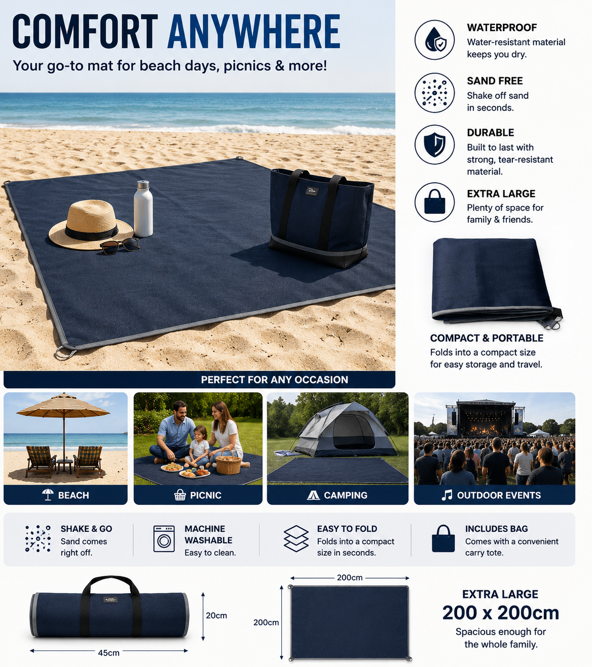 SeasonHaus SandFree Beach Mat