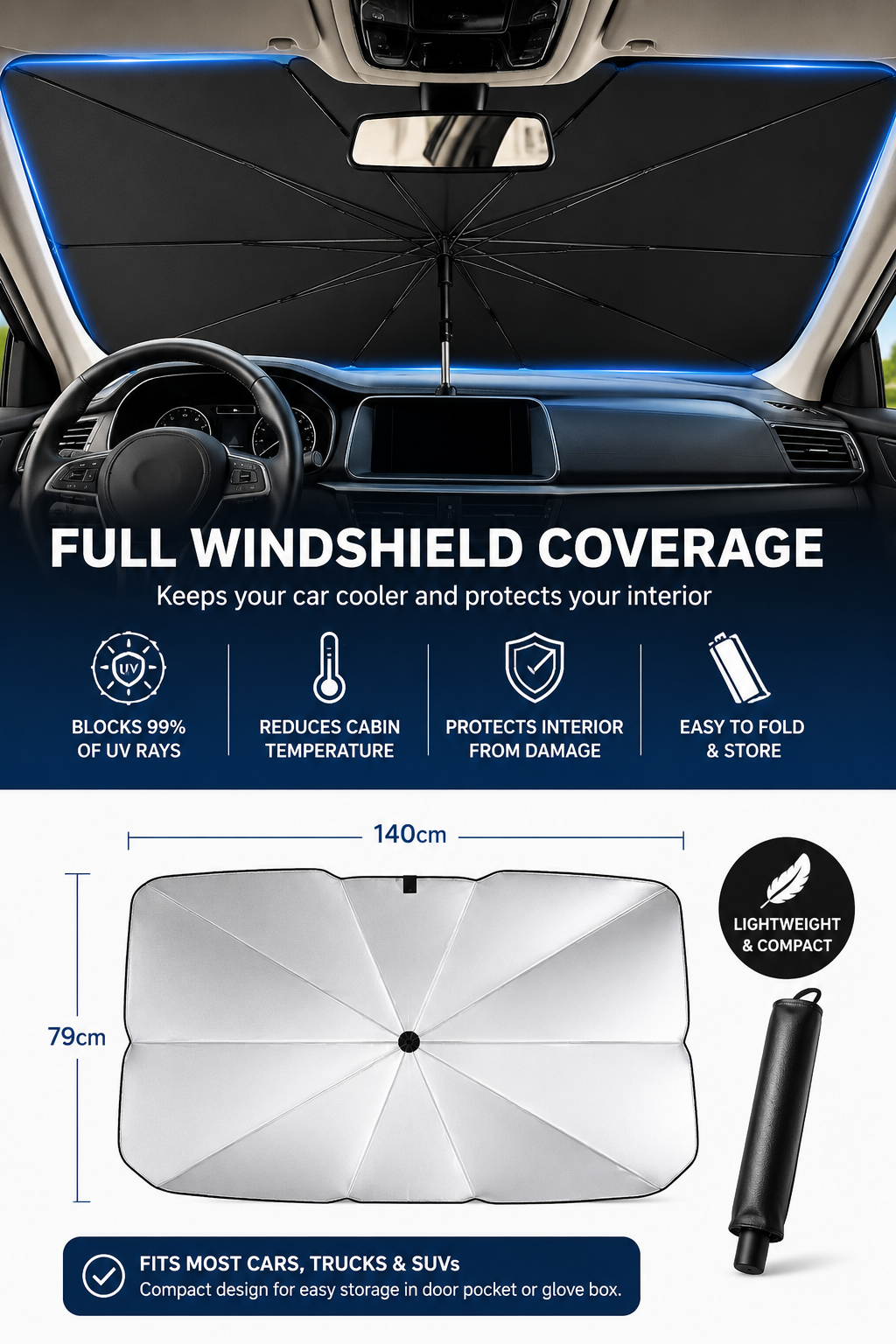 SeasonHaus Foldable Car Sunshade