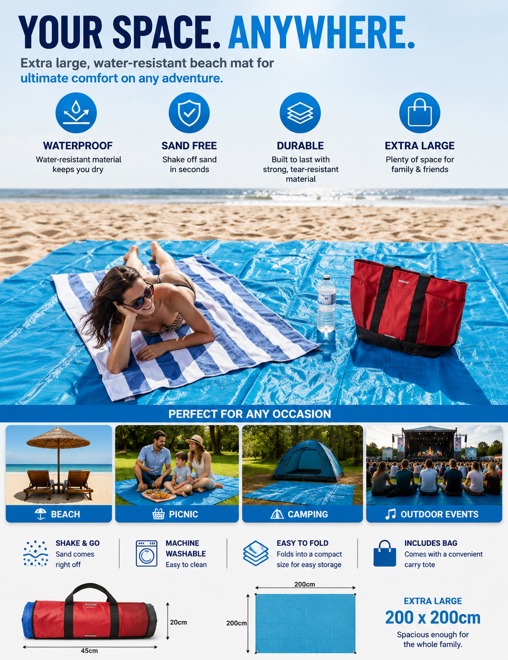 SeasonHaus SandFree Beach Mat